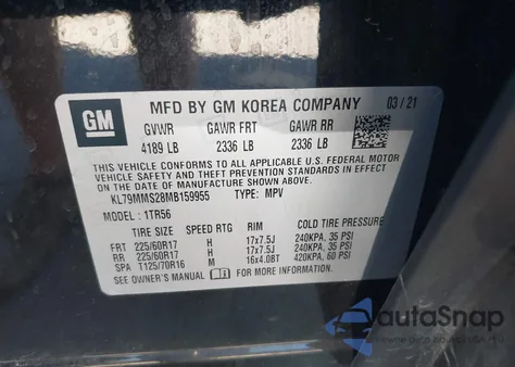 2021 Chevrolet Trailblazer Fwd Ls из США, поврежденный, VIN KL79MMS28MB159955